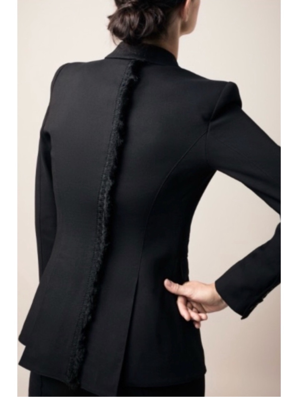 Rare SMYTHE Black Fringe Detail Cinched Blazer Size 4